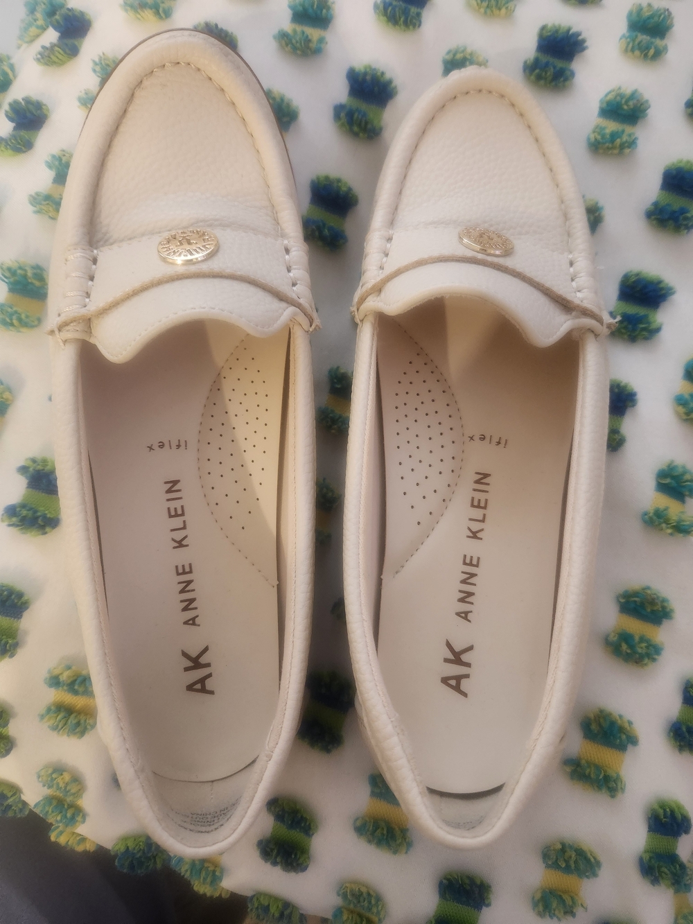 Anne Klein Cream White Slip-On Penny Loafers